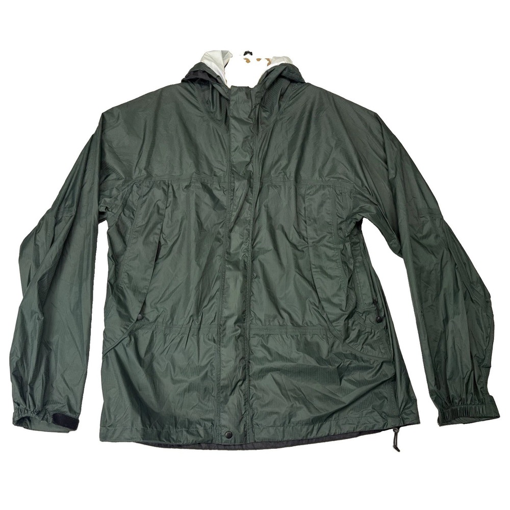 L.L. Bean Jacket Mens Large 9 AB47 Green Nylon Rain Windbreaker Hoodie Vented